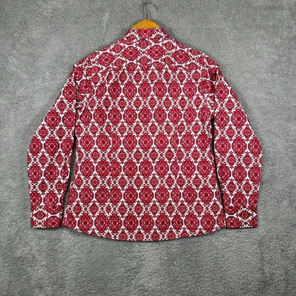 Lands' End No Iron Blouse Burgundy & White Paisley Supima Cotton Size 8 - Picture 2 of 11